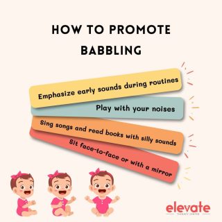 Babbling is an important milestone in a baby's development journey! 👶🏻⁠
⁠
As they take the first steps towards speaking, it's the perfect time to create a language-rich environment and encourage their curiosity. ⁠
⁠
If you are concerned that your child isn’t babbling enough, here are some tips to try. 🧸😍⁠
.⁠
.⁠
.⁠
.⁠
🌐elevatetherapycenter.com⁠
.⁠
.⁠
.⁠
.⁠
#speechpathology #babbling #speechtherapy #babblingbabies #speechlanguagepathology #speechtherapist #slplife #speech #speechies #speechlanguagepathologist #slpsofinstagram #speechpathologist #instaslp #autism #speechie #schoolslp #occupationaltherapy #elavatetherapycenter #earlyintervention #speechandlanguagetherapy #therapy #slpa #dysphagia  #speechdelay #autismawareness #speechpath #articulation #specialeducation #speechlanguagetherapy #languagedevelopment
